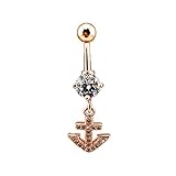 eeddoo Anker BAUCHNABELPIERCING mit Anhänger Rosegold - aus Hochwertigem Edelstahl - 1,6X 10 mm - Piercing Banane Kristall für Bellybutton Navel - Curved Barbell Bananabell Bauchnabelbanane