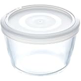 PYREX Cook &amp; Freeze 0.6 Litre Glass Container with Lid | White, round format, snap-on lid with silicone seal, microwave, oven