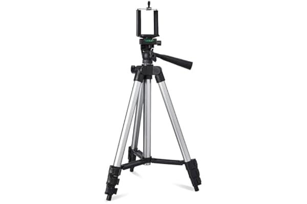 Amazon Basics 3110 Aluminium Lightweight Tripod with Mobile Phone Holder Mount & Carry Bag for All Smartphone, GoPro, Cameras (Silver)
