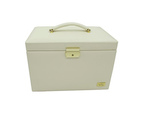 Large Deluxe Storage Jewellery Box with Carrying Handle. 3 Liftout Trays - Mirror - Travel Case & Lock all HandCrafted in Smooth PU Leather by Cordays CDL-10050P