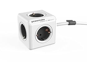 allocacoc PowerCube Extended, 5x Steckdose und Verteiler, 230 V Schuko, Weiß Grau