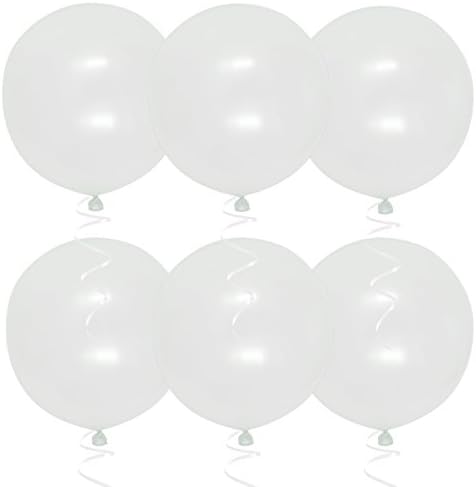 Autumn Love 6pcs Giant 36 Inches Latex Balloons with 12MM x 27.5 Metre Ribbon for Birthday Party Wedding Festival Celebrations Decorations - White