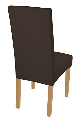 SCHEFFLER-HOME Mia aus Microfiber Stuhlhussen 2 Stück, Stretch-Stuhlbezug elastische moderne Husse, Dekoration Stuhl-Abdeckung aus Elastik-Stoff mit Gummiband für universelle Passform, bi-elastic Spannbezug, sehr pflegeleicht und langlebig – Braun - 3