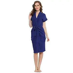 Poorak Cotton Half Sleeves Bathrobe for Women - Free Size fit Upto 42 inches -Blue