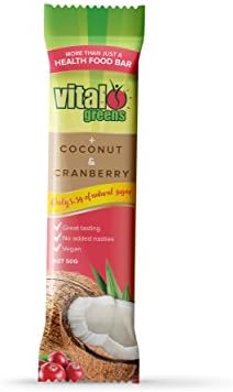 Vital Greens Organic Coconut and Cranberry Bars, 50 g, Pack of 12