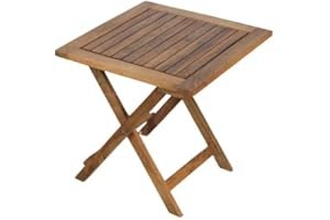 Delex Folding Garden Table Handmade Solid Mango Wood Side Table Camping Garden Patio Conservatory Outdoor Snack Coffee Table, Ideal for Hardwood Decking 46 x 46 x 48 cm
