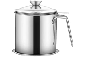 FGNUAY Bac de filtre à huile, réservoir de stockage d'huile en acier inoxydable SUS304 de 1,8 L, filtre à mailles fines, récipient à graisse de bacon, pour le stockage de graisse de cuisine