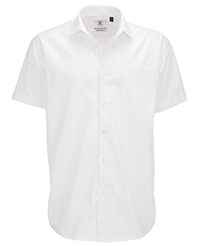 B&C - Camisa de manga corta Modelo Smart (Tallas grandes) para Hombre Caballero - Fiesta/Trabajo/Eventos importantes (Grande (L)/Blanco)
