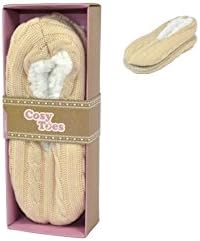 COSY TOES PAIR SLIPPERS CABLE KNIT CREAM Size 4-7 (50608) - BRAND NEW AND BOXED