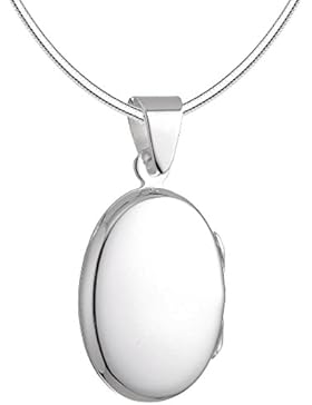 Vinani Anhänger Medaillon oval glänzend zum Öffnen mit Schlangenkette Sterling Silber 925 Kette Italien AMO-S