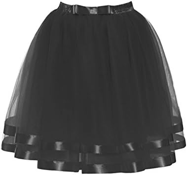RuiyuhongE Women's Tutu Petticoat Ballet Bubble Skirt 50s Retro Midi Crinoline Underskirt With Bowknot (Medium, Black)