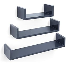 SONGMICS Étagères murales, Lot de 3, Étagères suspendues, Tablettes flottantes, Longueur 30/45/60 cm, Décoratif, Capacité de Charge 15 kg, Gris LWS66GY
