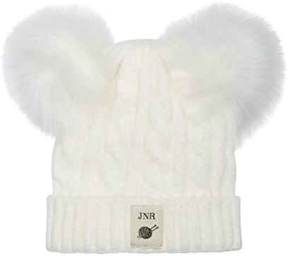 Aran Traditions Kids Cable Knit Faux Fur Double Pom Pom Hat 3-6 Years (Cream)