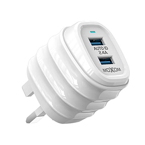 MOXOM Dual USB Charger Plug Wall Charger 2.4A 2-Port Travel USB Charger Compatible with iPhone XS X 8 7 6S Plus SE, iPad Pro Air Mini, Samsung Galaxy S9, S8 S7, HTC, LG, Tablet and More USB Devices