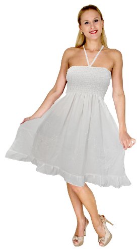 Preisvergleich Produktbild La Leela Perle moti Arbeit party Smok Halfter kurzen Schlauchkleid weiß