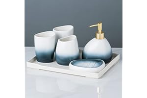 XYQXYQ Juego de accesorios de baño blancos, decoración moderna de baño para encimera, juego de accesorios de baño de lujo de 6 piezas, completo con dispensador de jabón, soporte para cepillo de