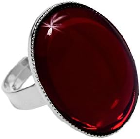Rings 925 Silver Plated Classic Universal Adjustable Size Oval 25mm x 18mm Ruby Red Glass Czech Stone Handmade BohemStyle