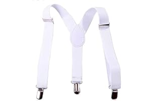 Cldaisy White Suspenders Braces,Adjustable Clip on Y-Back Elastic Suspenders with Metal Clips for Boys Girls Child Accessories
