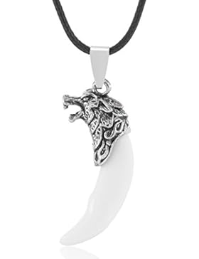 MESE London Wolf Fang Anhänger Weiße Kralle Wolf's Zahn Halskette - Elegante Geschenkverpackung