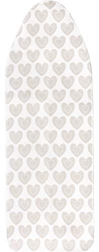 Hisert Shop Copertura per ASSE da Stiro 100% Cotone (Bianca/Cuori Beige, 132 x 48 cm)