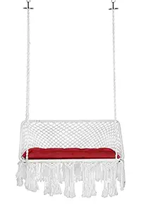 Swingzy Make in India Premium Large Double Seater Swing Chair Hanging Hammock Chair for Home, Indoor, Outdoor, Patio, Balcony, Garden/2 Seater Swing/Jhula for Adults/Free Accessories Included- White