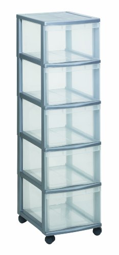 Rotho Sundis 4153001 Optimo Torre de Ordenación con 5 Cajones Polipropileno Plata 38 x 30 x 105,5 cm