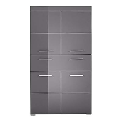 Maisonnerie Armoire Haute de Salle de Bain avec Espace de Rangement, Matériau en Bois, Gris Brillant, 73 x 132 x 139 cm