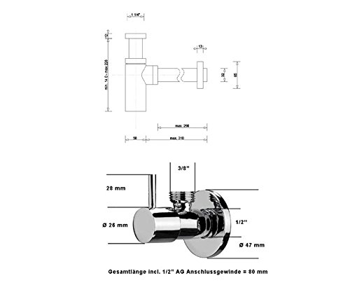 profizeug24 Design Siphon Set aus massivem Messing verchromt - 2