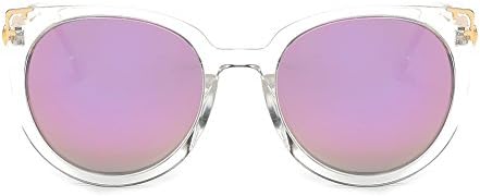 HOOCOOL Women Sunglasses Round Metal Cut-Out Flash Mirror Lens Cat Eye sun glasses Vintage Trendy (Lavender)