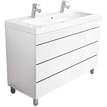Waschtischunterschrank 120 cm breit weiß Hochglanz Doppel-waschtisch