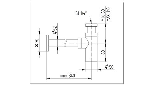 Design Siphon Geruchverschluß 1 1/4″, runde Form, Messing verchromt - 2