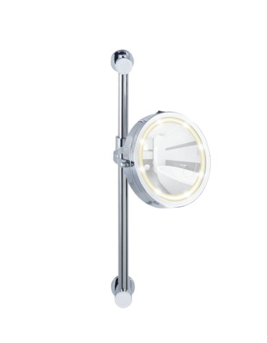 WENKO 20907100 Power-Loc LED Wandspiegel Carpi – Befestigen ohne bohren, Spiegelfläche ø 17.5cm, 500% Vergrößerung, Stahl, 25.5 x 50.5 x 23 cm, Chrom - 11