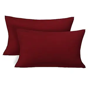 Clasiko 100% Cotton Pillow Covers Pair; Color - Maroon; Size - 17x27 Inches; Color Fastness Guarantee