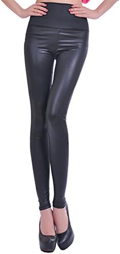 New women's fashion high waist leather leggings - mercerized series waisted leggings (Asia XS, Silk black)