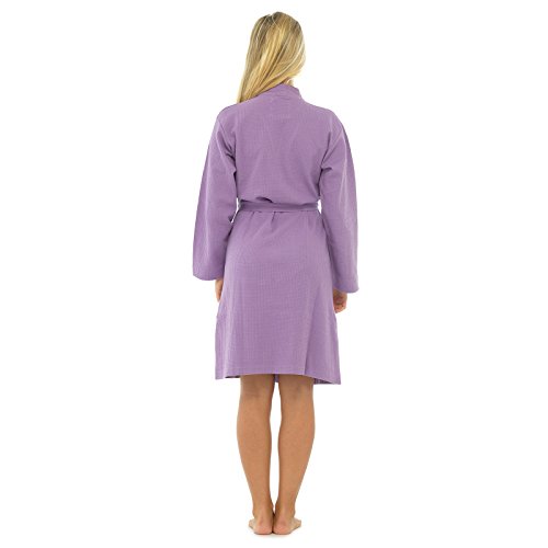 Damen 100% Baumwolle Waffel Bad Robe Bademantel Sommer Bademantel Gewickelt Hausmantel - 2