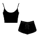 Produktbild Damen Zweiteiler Piebo Frauen Teenager 2 Teile Sport Set Trainingsanzug Yoga Outdoor Beiläufig Jogging Sportkleidung Crop Tops Bauchfrei mit Sommer Sport Kurze Hose (S, Schwarz)