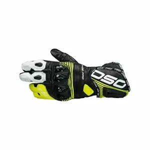 DSG RACE PRO GLOVE (COLOR - BLACK YELLOW FLUO WHITE) (SIZE - LARGE) - MOTORCYCLE FULL GAUNTLET LEATHER GLOVE