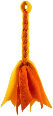 Squishy Face Studio Braided Fleece Lure Toy for Dogs with Squeaker, Orange/Yellow