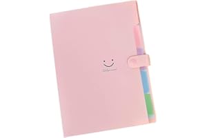 VOMKELA Fächermappe A4,Mappe Mit 5 Fächern,Dokumentenmappe A4 Mit Etiketten,Ordnungsmappe Mappen Ordnersystem, 12 durchsichtige Geldumschläge, 14 Monatsplaner Haftnotizen (Fächermappe pink)