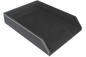 Fransande - Bandeja para cartas de colección de piel sintética, organizador de escritorio para documentos, bandeja de documentos de oficina, apilable, color negro