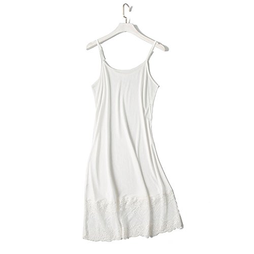 My Sunshine : Femme Lingerie Fond de Robe en Soie à Bretelle réglable avec Dentelle Nuisette en Soie (XL, Blanc)
