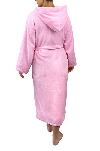 ShopFreunde: Unisex Kapuzen-Bademantel für Damen und Herren aus Coral-Fleece in blau, grau, rosa oder schwarz, S-XL, Farbe:rosa;Größe:L - 3