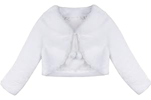 Alvivi Enfant Boléro Princesse Fausse Fourrure Pompom Cape de Demoiselle d'honneur Veste Gilet Coat pour Robe Mariage Cérémonie Bébé Fille 12 Mois - 8 Ans