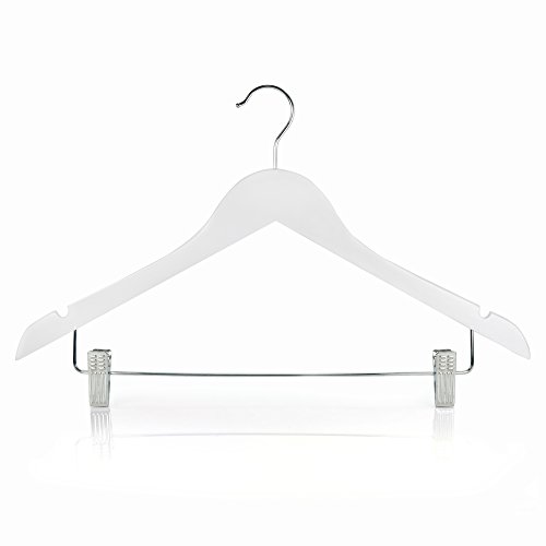 10 Holz Kleiderbügel mit Clips – Weiß – 45cm – Hangerworld - 2