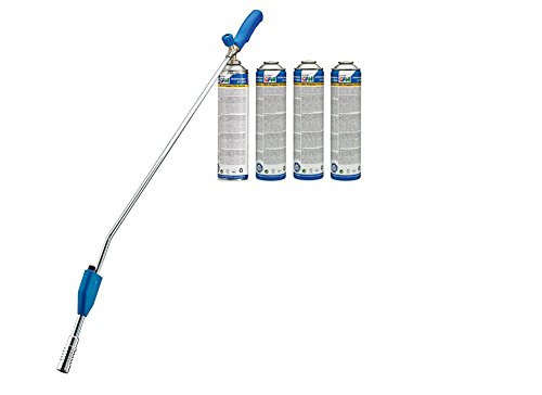 BIO-GÄRTNER PZ 8000 Unkrautbrenner + 4 stk Druckgas dosen Abflammgerät Unkrautvertilger Unkrautvernichter,Piezozündung,Abflammgerät