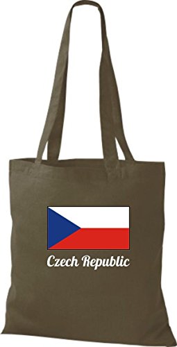 ShirtInStyle Stoffbeutel Baumwolltasche Länderjute Czech Republic Tschechien Farbe Olive