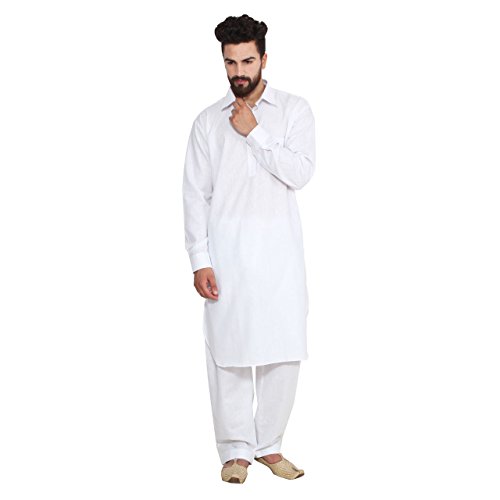 Sojanya (Since 1958), White, Pathani Kurta Salwar with classic collar, Cotton Linen RS.1099 (65.00% Off) - Amazon