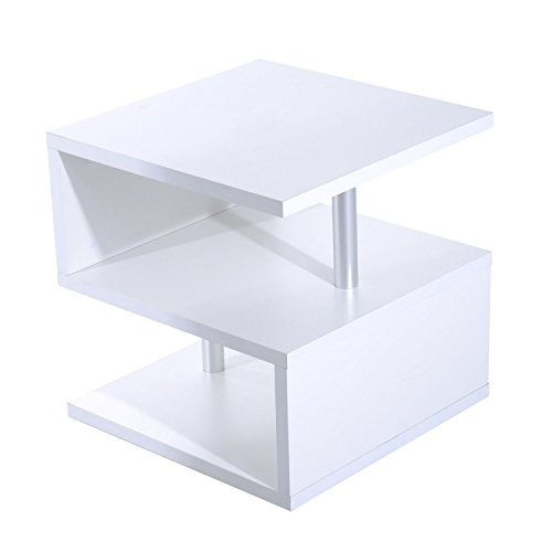 HOMCOM Mesa Auxiliar de Salón con Compartimento Abierto 50x50x50cm Mesa de Centro Café Blanco Lacado