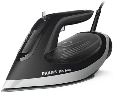 Philips Serie 6000 Ferro da Stiro a Vapore – OptimalTEMP anti-bruciatura, colpo di vapore 190 g, vapore continuo 45 g/min, piastra SteamGlide Plus, anti-goccia e spegnimento automatico (DST6120/80)