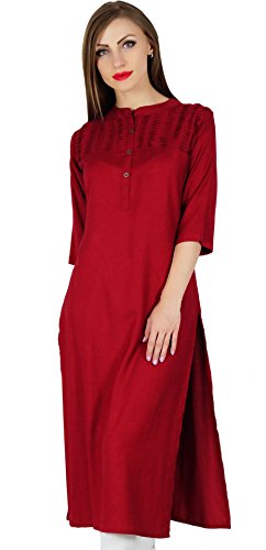 Bimba Maroon Rayon Hétéro Kurta Kurti Summer Casual Indian Tunique Ethnique